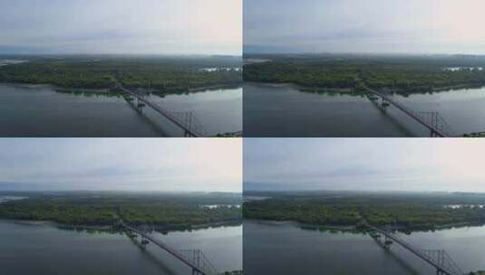 无人机鸟瞰基辅特鲁恰尼夫岛人行桥和第聂伯河高清在线视频素材下载
