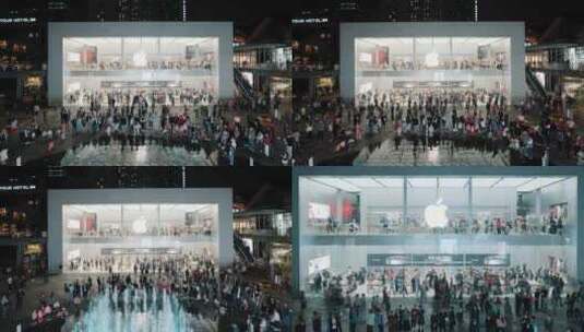 商业街苹果商店延时摄影高清在线视频素材下载
