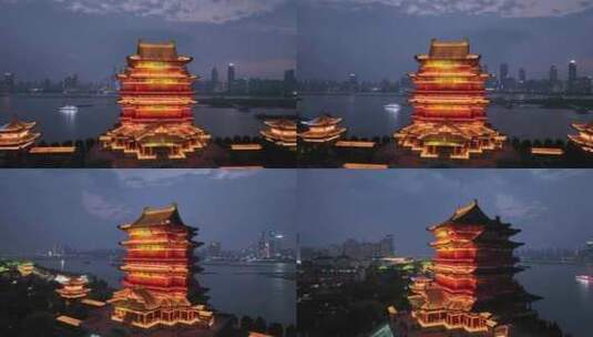 南昌滕王阁夜景航拍东湖区城市夜晚建筑风光高清在线视频素材下载