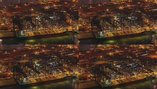 航拍夜景天津港集装箱货运码头高清在线视频素材下载