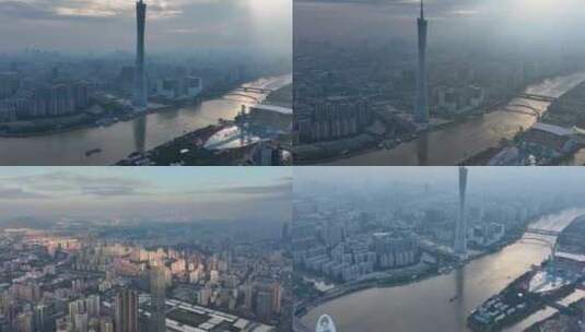 4K航拍广东广州广州塔风光高清在线视频素材下载