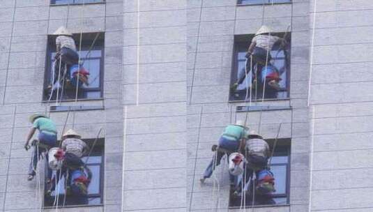 高楼外窗清洁工高清在线视频素材下载