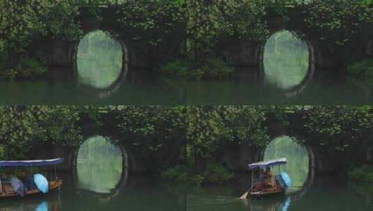 春天杭州西湖园林桥洞雨景高清在线视频素材下载