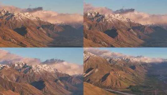 航拍新西兰库克山日出山脉风光高清在线视频素材下载