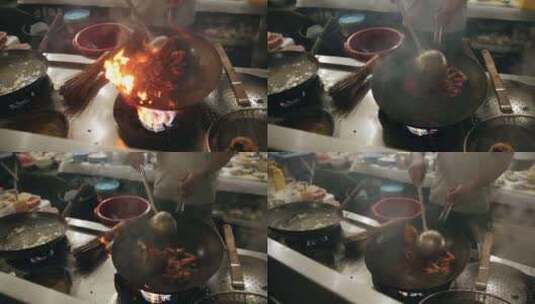 厨师大火爆炒烹饪高清在线视频素材下载