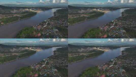 泰国清孔金三角航拍湄公河风光高清在线视频素材下载