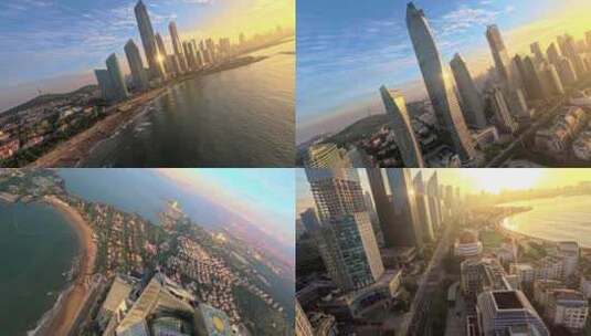 海天中心穿越机日出拍摄高清在线视频素材下载