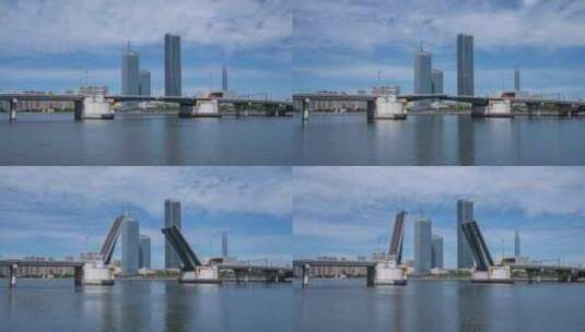 天津海河开启桥开启瞬间延时高清在线视频素材下载