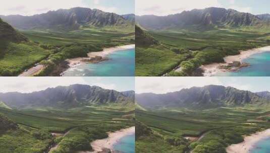 4k风景航拍绿色山脉蓝色大海高清在线视频素材下载