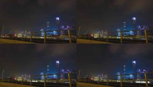 广州城市夜景珠江新城高楼建筑江景高清在线视频素材下载