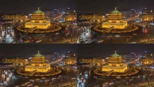 西安城市夜景钟楼延时高清在线视频素材下载