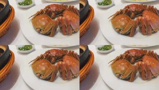 餐桌上盘子里的大闸蟹高清在线视频素材下载