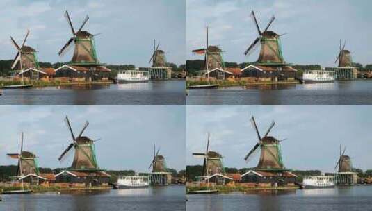 日落时分，荷兰赞塞·尚斯的风车赞丹·尼特高清在线视频素材下载