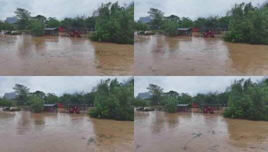 桂林阳朔暴雨漓江遇龙河河水暴涨高清在线视频素材下载