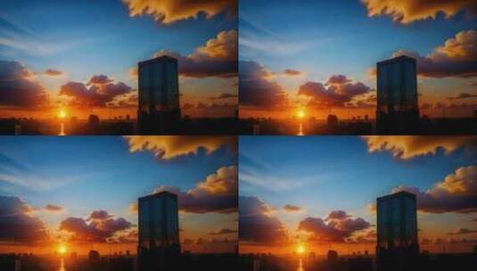 黎明朝阳日出城市建筑剪影高清在线视频素材下载