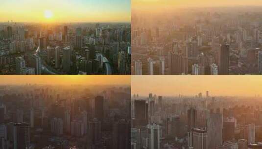 航拍城市金色唯美日出日落空镜头高清在线视频素材下载