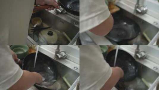 水槽里洗碗高清在线视频素材下载