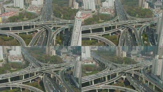 晴天延安高架立交桥。中国上海。鸟瞰图高清在线视频素材下载