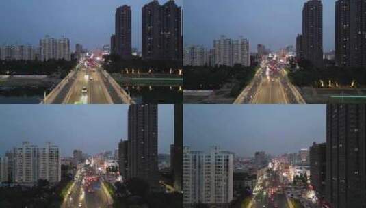 航拍河南漯河商业街夜景漯河交通路高清在线视频素材下载