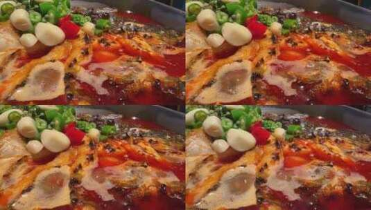 铁板烤鱼炖鱼美食高清在线视频素材下载