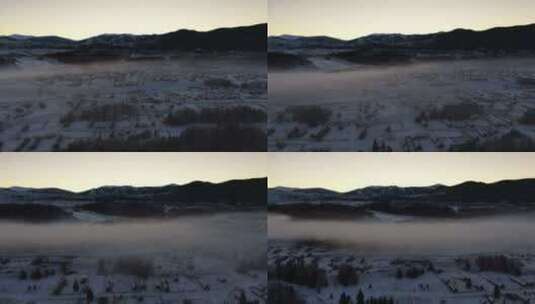 冬季新疆禾木 清晨晨雾高清在线视频素材下载