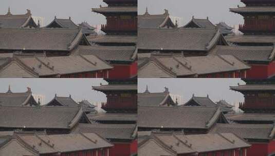 山西大同华严寺古建筑屋顶及精致雕饰的特写高清在线视频素材下载