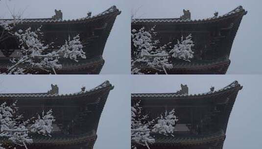 杭州径山寺中式古建筑寺庙雪景高清在线视频素材下载