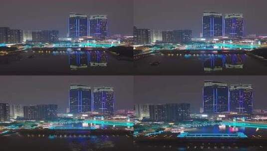 城市河流夜景高楼景观高清在线视频素材下载