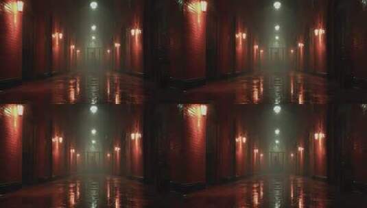 红砖墙昏暗走廊场景高清在线视频素材下载