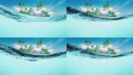 小岛海岛海浪清澈海水水面下高清AE视频素材下载