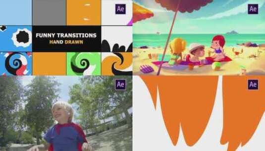 有趣卡通可爱动画的转场过渡广告电视节目儿童频道AE模板高清AE视频素材下载