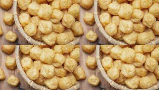 传统食品油豆腐豆制品4k食材平移镜头高清在线视频素材下载