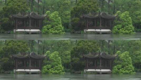 170 杭州 风景 古建筑 下雨天 湖面 亭子高清在线视频素材下载