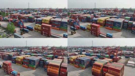 武汉阳逻港，集装箱低空平视直推镜头高清在线视频素材下载