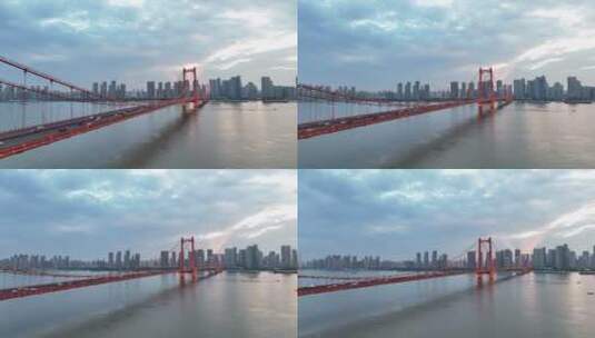 武汉鹦鹉洲长江大桥平视环绕镜头，2022最新高清在线视频素材下载