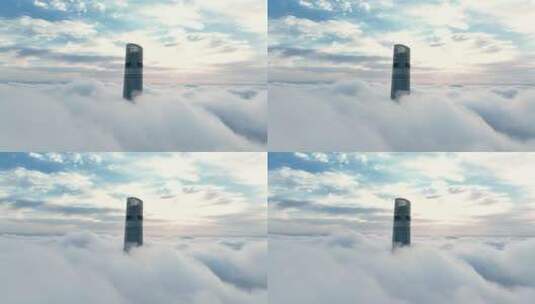 航拍上海中心大厦日出平流雾美景高清在线视频素材下载