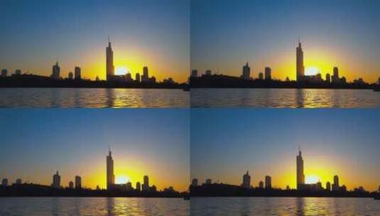 夕阳照耀下的高楼大厦高清在线视频素材下载