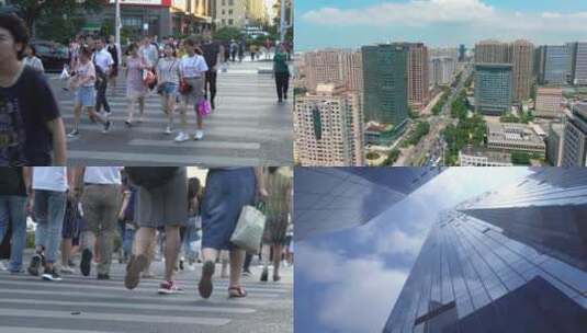 4K大气城市素材高楼交通商业人群高清在线视频素材下载