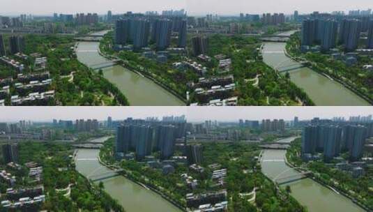 成都东湖公园东门沿河航拍高清在线视频素材下载