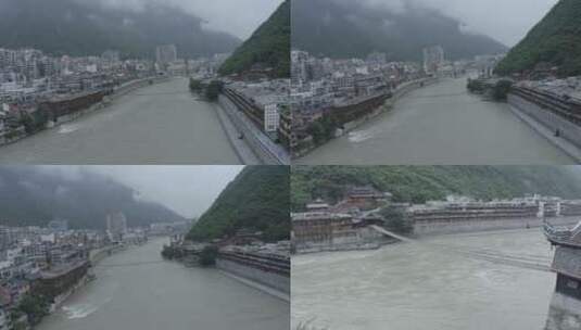 4K 泸定桥航拍 泸定县 湍急的河流高清在线视频素材下载