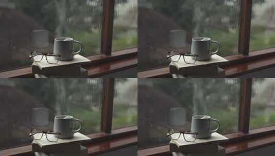 落雨窗户咖啡杯高清在线视频素材下载
