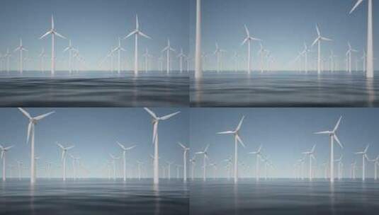 海上的风力发电场C4D动画高清在线视频素材下载