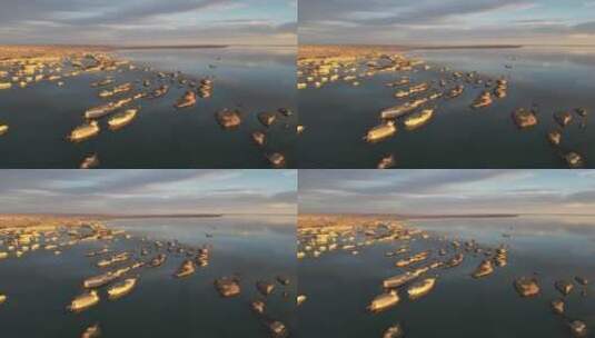 航拍青海乌素特水上雅丹地貌日落自然风光高清在线视频素材下载