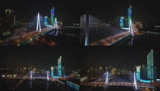 武汉月湖桥夜景航拍高清在线视频素材下载