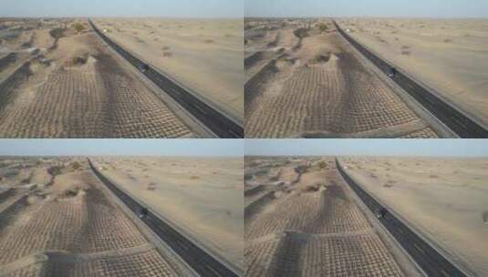原创 新疆塔克拉玛干沙漠公路航拍景观高清在线视频素材下载