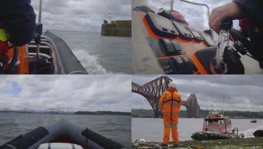 苏格兰东海岸福斯桥昆斯费里桥检查员乘船高清在线视频素材下载