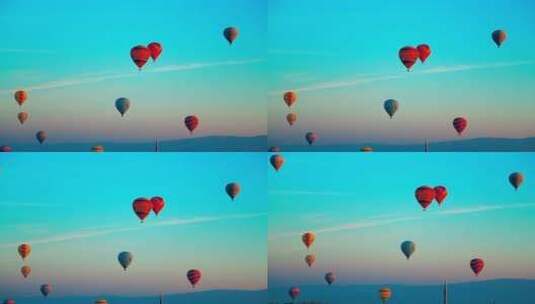 小镇上空的热气球高清在线视频素材下载