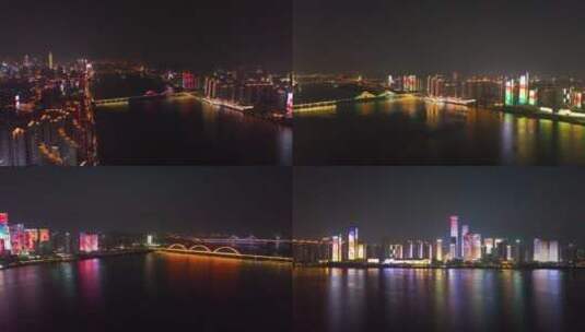 5K航拍长沙湘江沿岸夜景灯光秀高清在线视频素材下载
