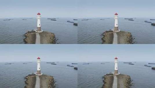 航拍上海吴淞口灯塔与长江海景高清在线视频素材下载