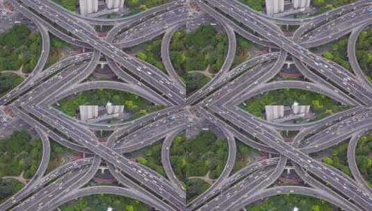 航拍城市立交桥上海快速路行驶中的汽车视频高清在线视频素材下载